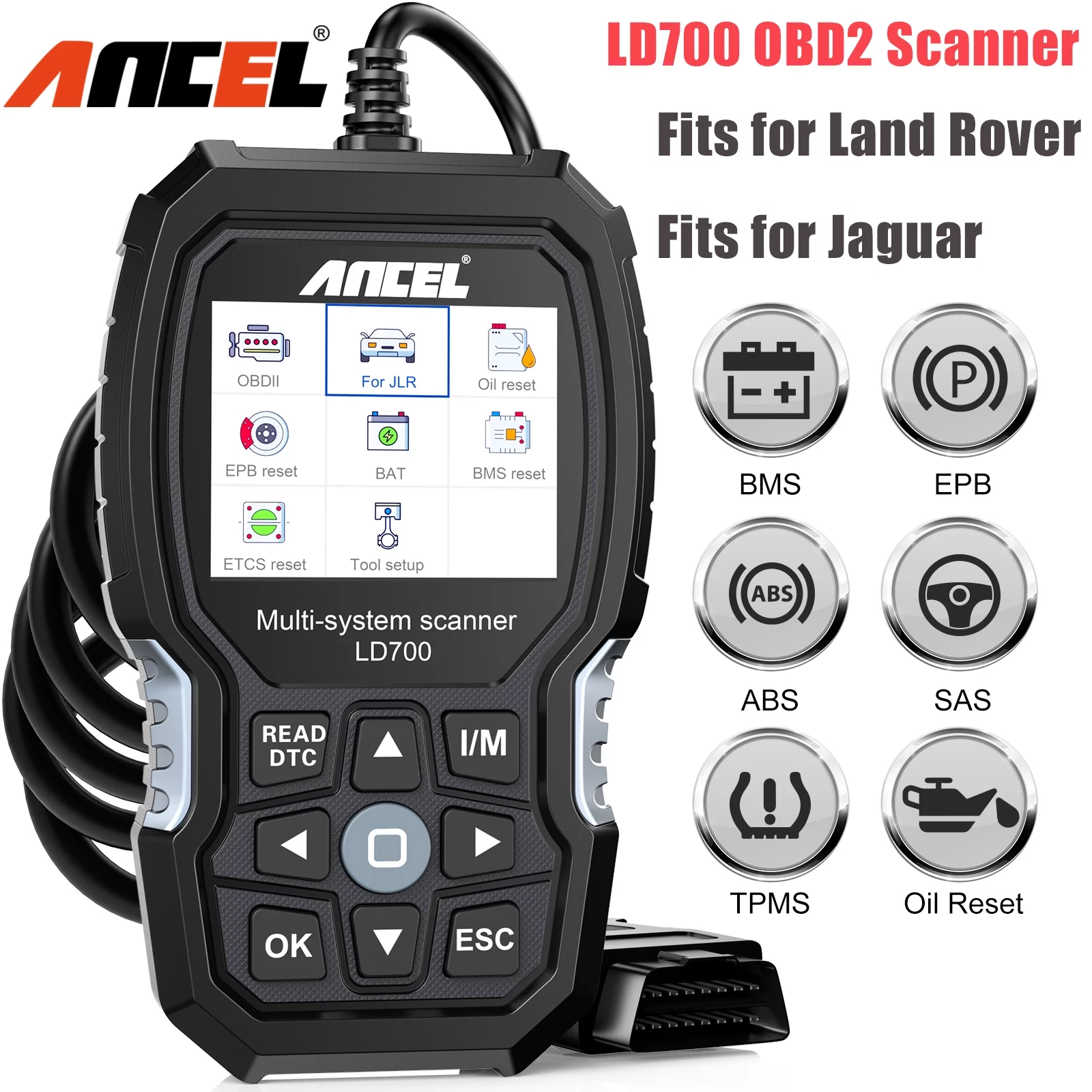 ANCEL LD700 OBD2 Code Reader Fits for Land Rover Jaguar Vehicles All Systems OBD2 Scanner with 14+ Reset Services Car Battery Registration Oil Reset for JLR Vehicle OBD Automotive Diagnostic Scan Tool