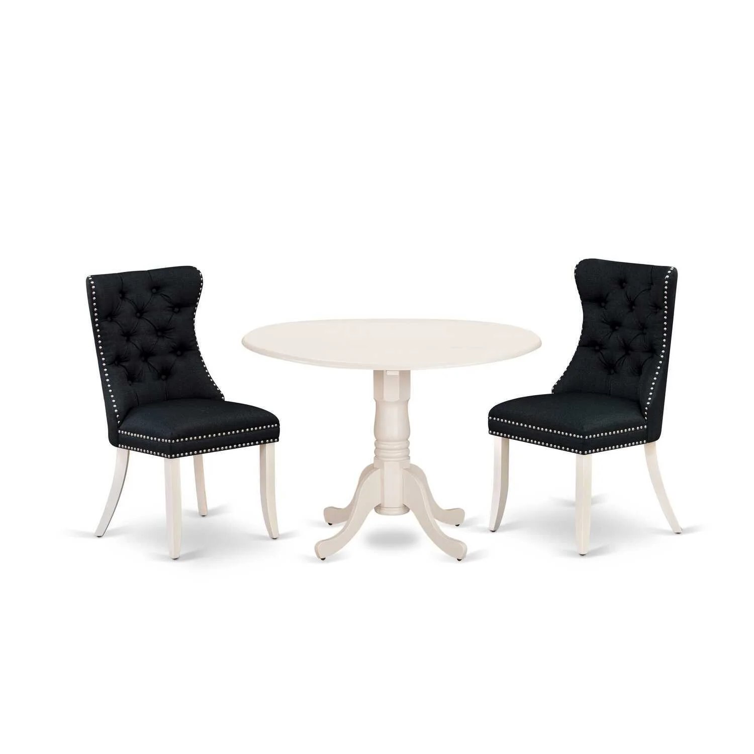 HomeStock Medieval Majesty 3 Piece Kitchen Table Set Includes A Round Dining Table With Dropleaf And 2 Upholstered Chairs, Linen White