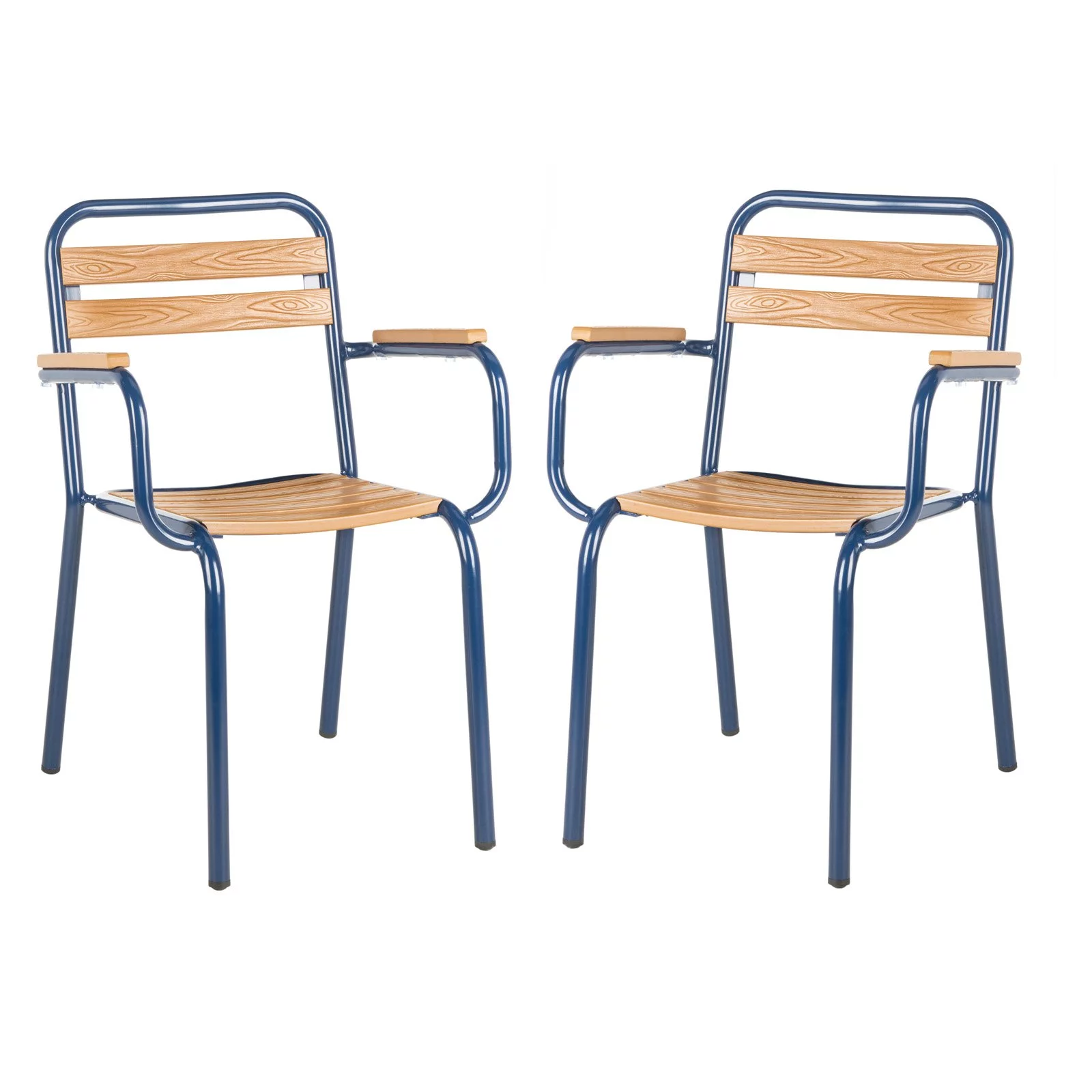 SAFAVIEH Rayton Outdoor Patio Stackable Chair, Navy/Brown, Set of 2