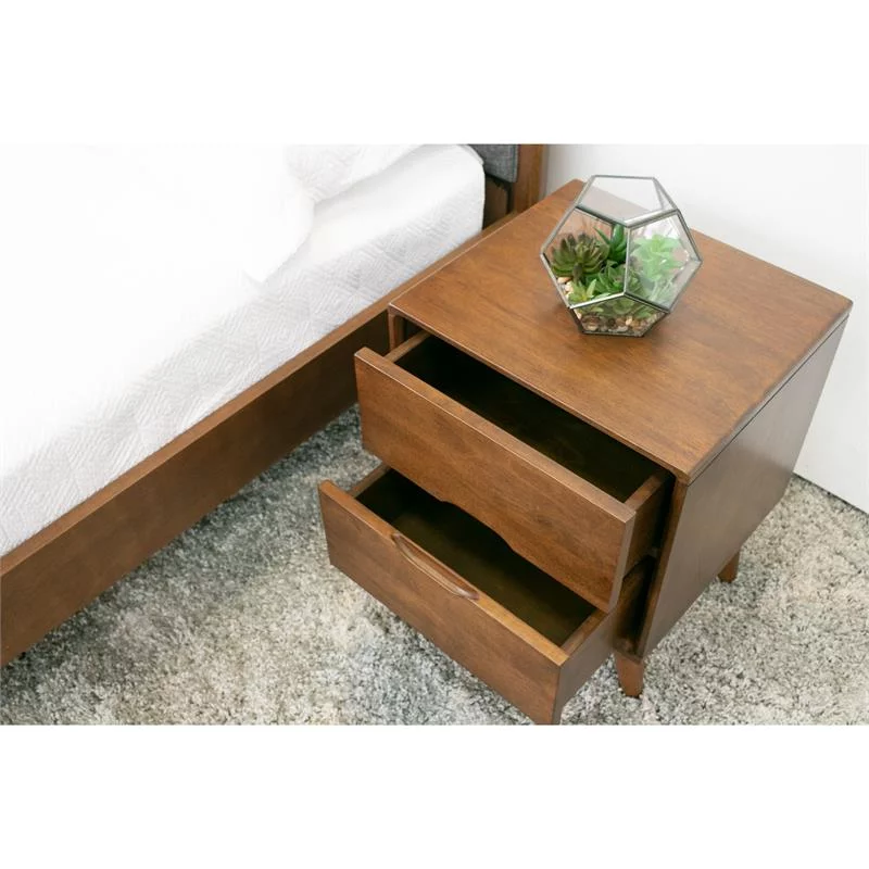Home Square 2 Piece Mid-Century Modern Wood Nightstand Set in Walnut