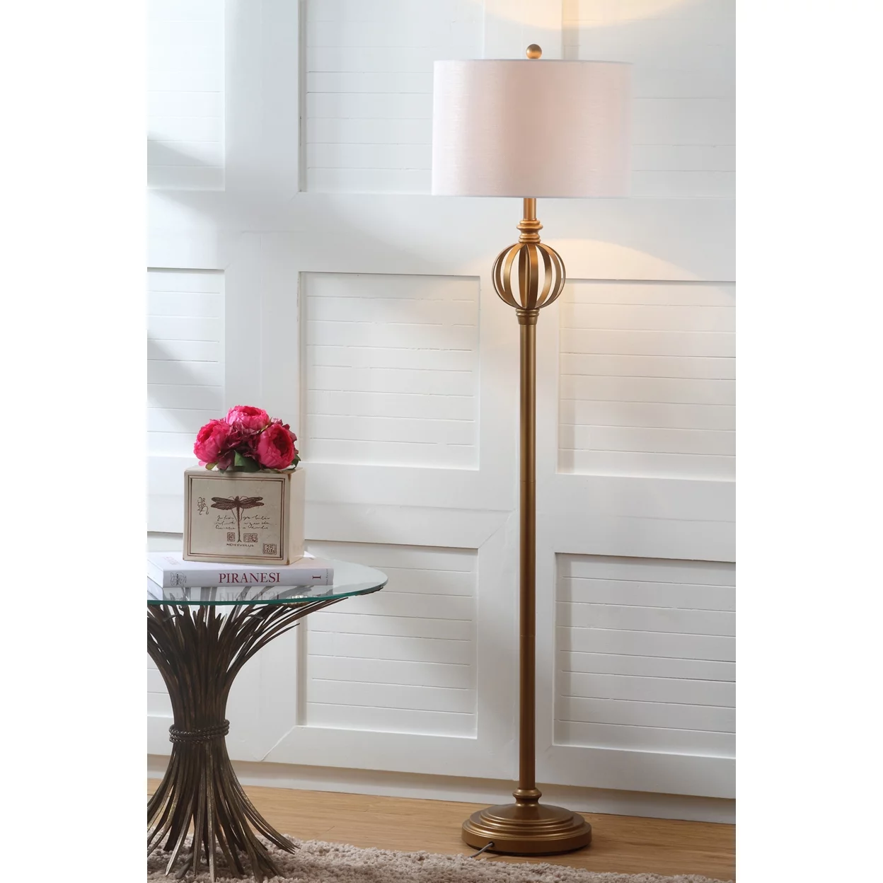 SAFAVIEH Garden Sphere 61.5 in. H Glam Floor Lamp, Gold/White Shade