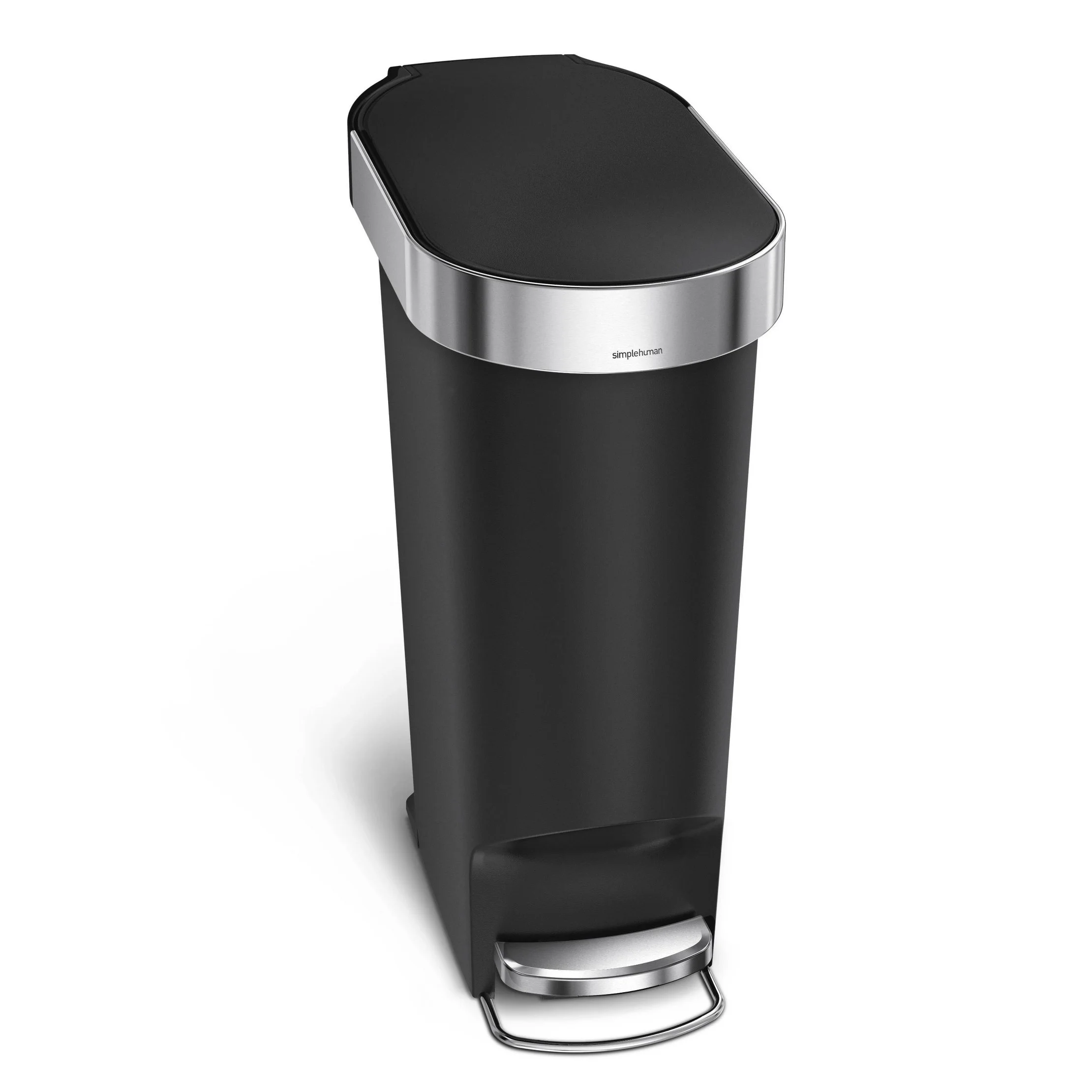 40L Slim Liner Rim Plastic Step Trash Can Black