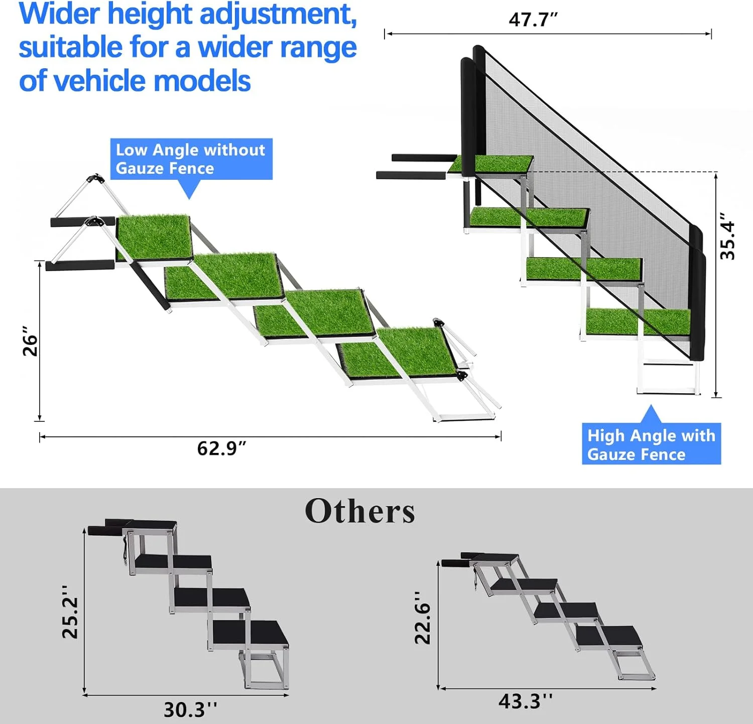 Dog Ramp for Cars, Large Small Dog Ramps Large Dog Stairs for Cars,Pet Ramps,Folding Portable Doggie Car Ramps Steps for SUV, Bed, Couch, up to 200lb (5 Step-Extra Wide)
