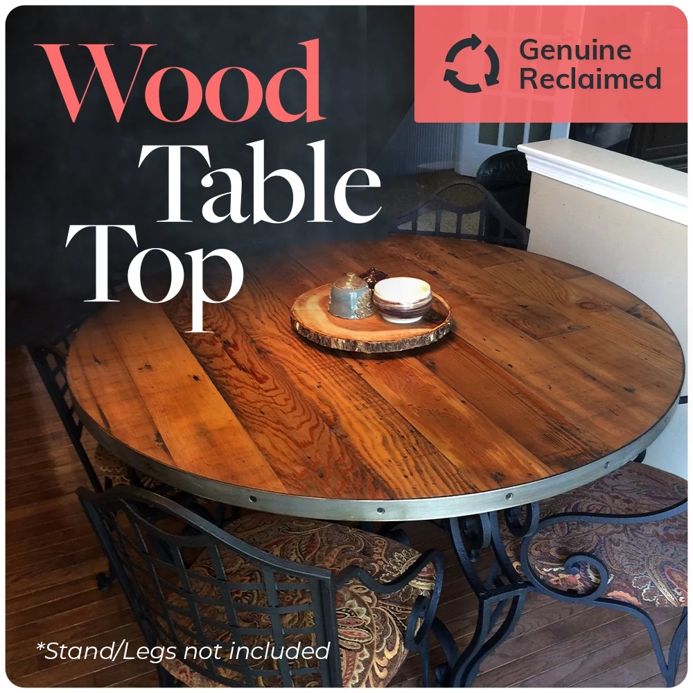 HEIRLOUM Reclaimed Wood Table Top - Rustic Recycled Solid Wooden Piece Perfect for Signs, Kitchens, Dining and Coffee Table Tops (Reclaimed Wood Table Top with Metal Edge, 36