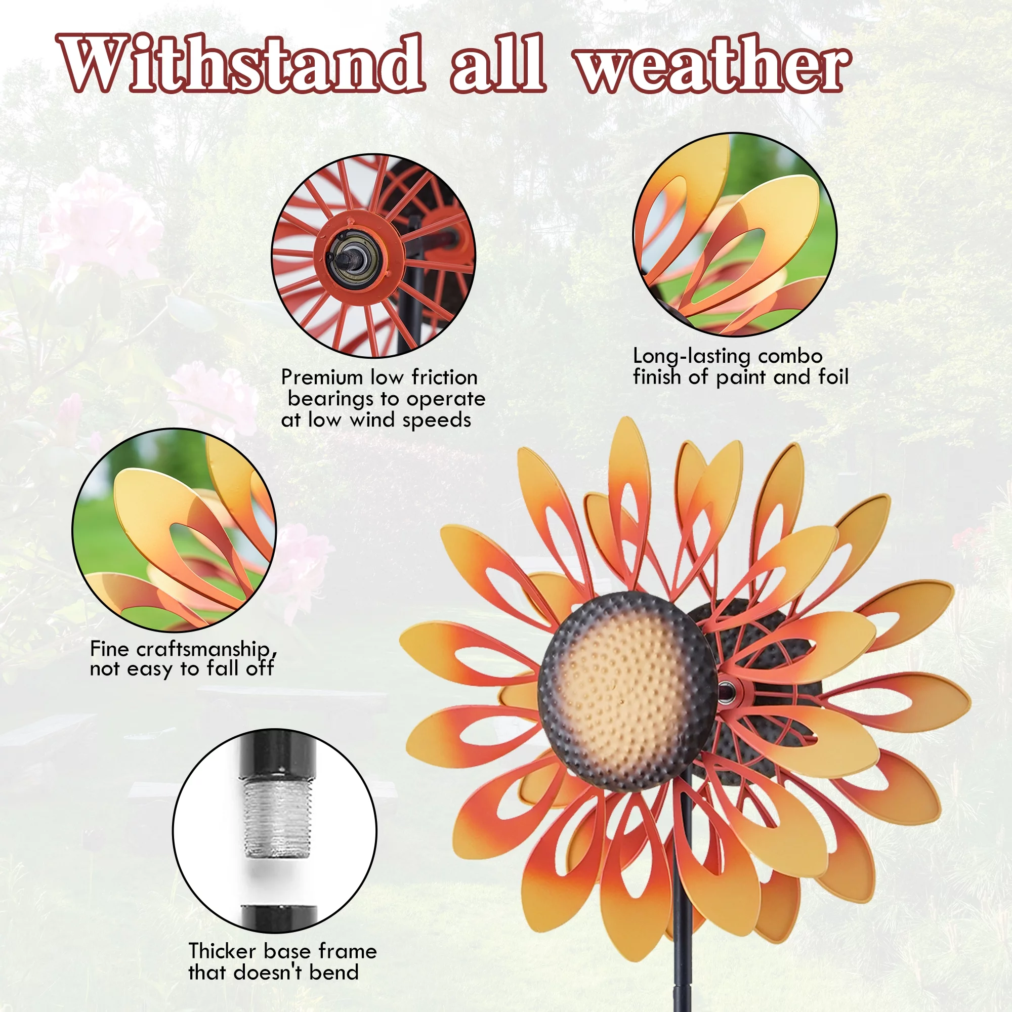 Hourpark 60 inch Wind Spinner Metal Kinetic Sculptures Windmill Dual-Blades Lawn Yard Garden Decor