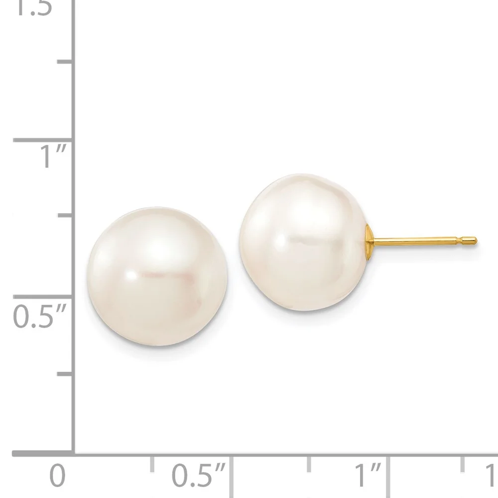 14k 11-12mm White Button Freshwater Cultured Pearl Stud Post Earrings QX110BW