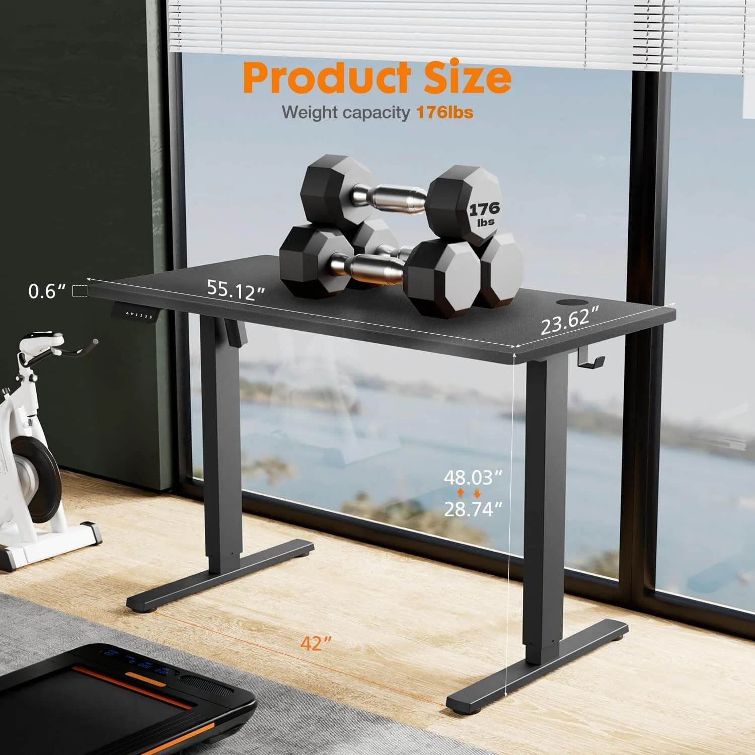 CoSoTower Electric Height Adjustable Standing Desk,Sit to Stand Ergonomic Computer Desk,Black,55'' X 24