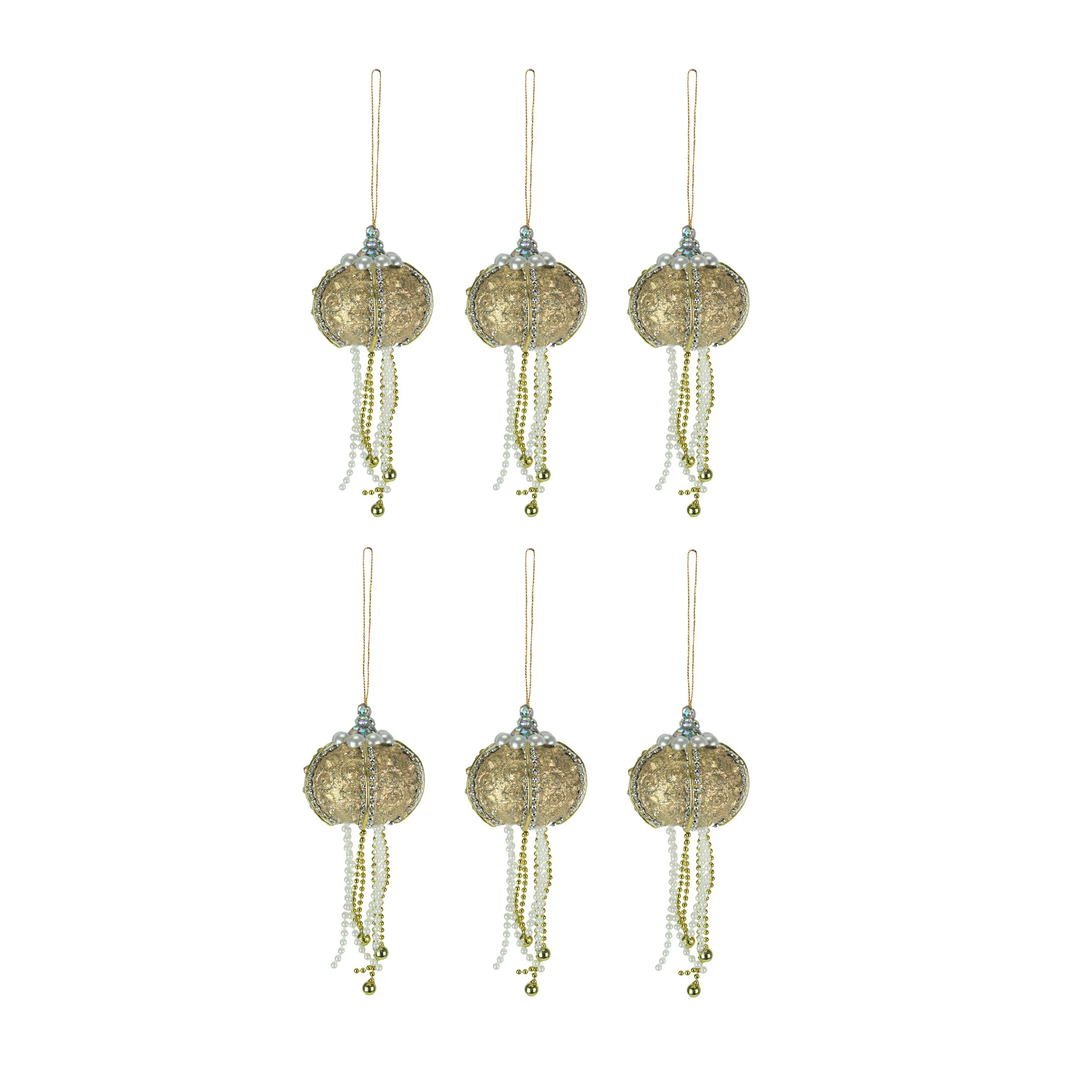 Things2Die4 Elegant Golden Sea Urchin Shell Hanging Ornaments (Set of 6)