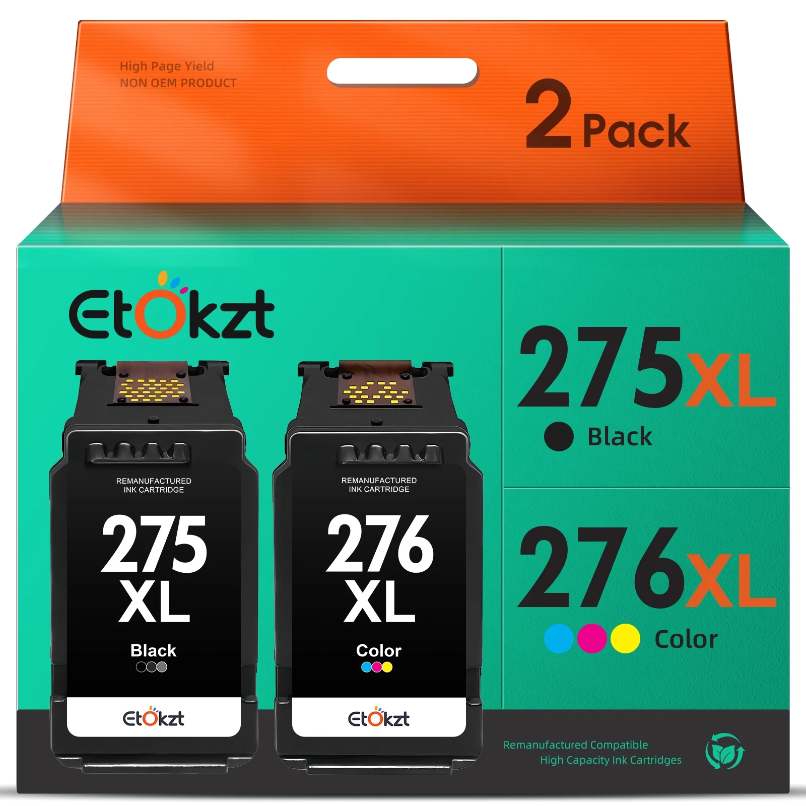275XL 276XL Ink Cartridge for Canon  275 Black Ink Cartridge for 276 XL 275XL Ink Cartridge Combo Pack for Canon PIXMA TS3520 TS3522 TS3500 TR4720 TR4722 TR4700 - 2 Pack