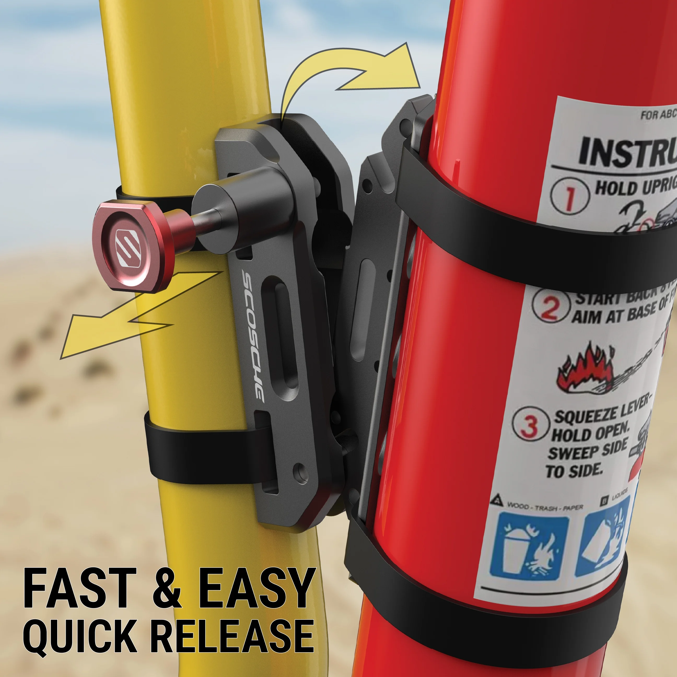 Scosche PSMUFE-VA1 Universal Fire Extinguisher Mount, Quick Release.