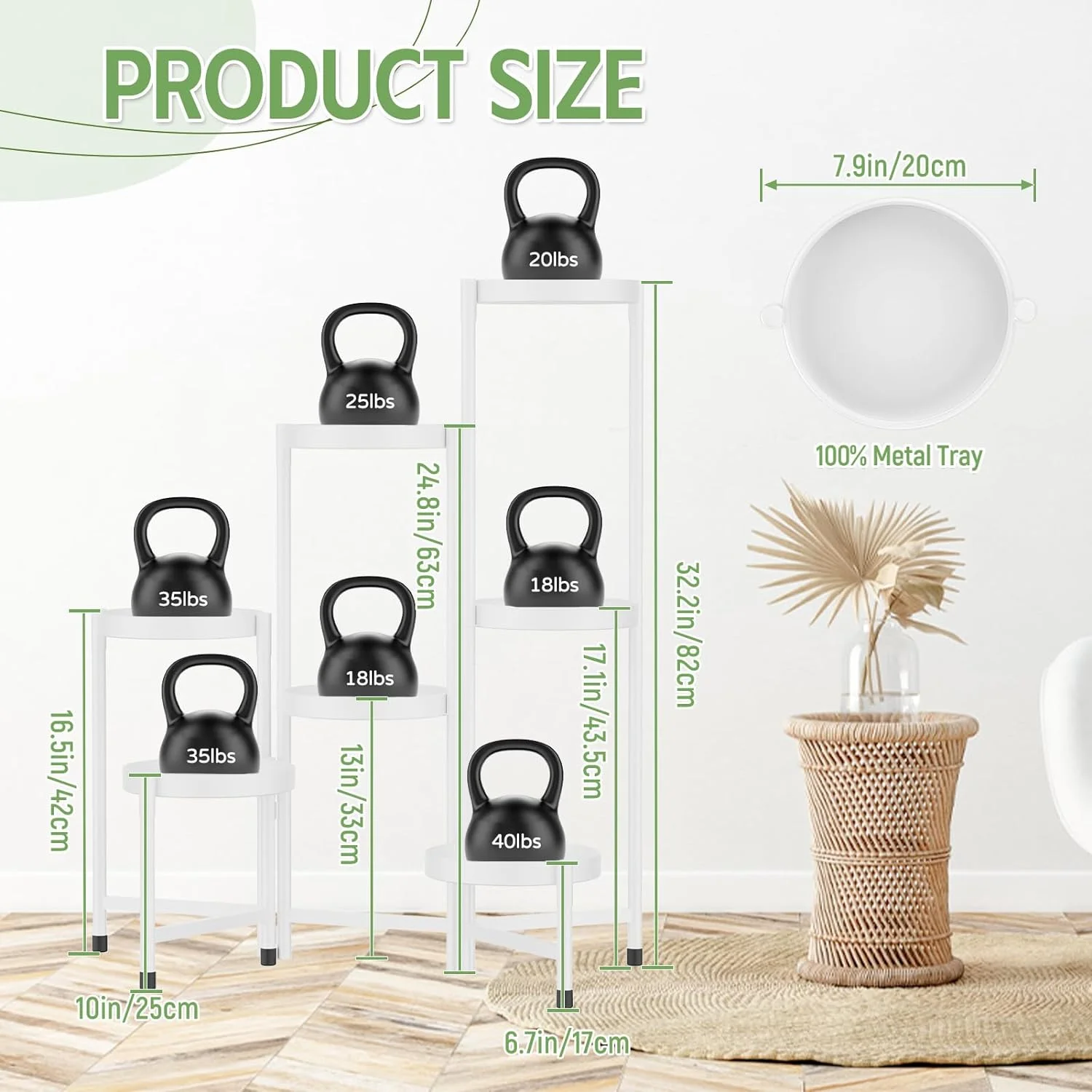 7 Tier Metal Plant Stand: Indoor/Outdoor Tall Corner Shelf for Multiple Plants, Folding Flower Display Rack (White)