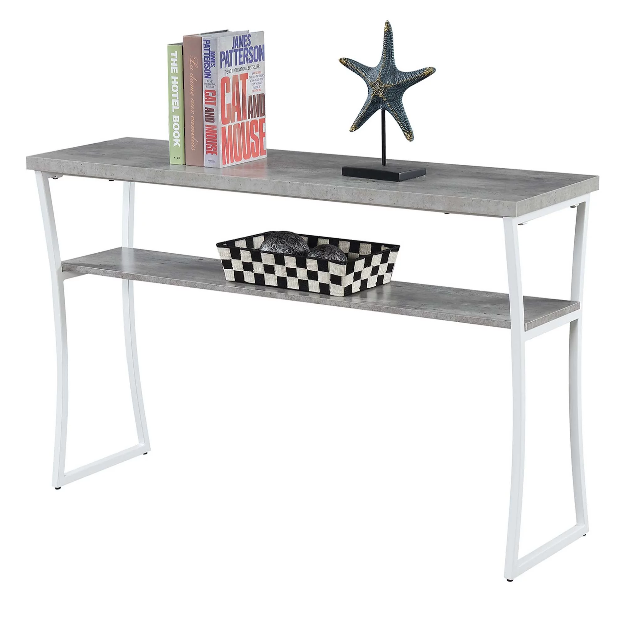 Convenience Concepts X-Calibur Console Table with Shelf, Faux Birch/White
