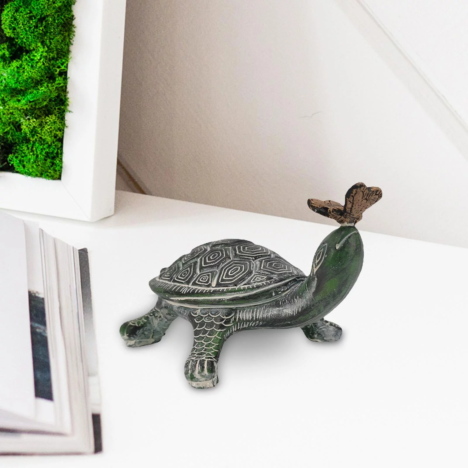 Creative Turtle Statue Crafts Animal Sculpture Landscape Accessories Decorative Tortoise with Butterfly for Yard Office Patio Lawn Cabinet