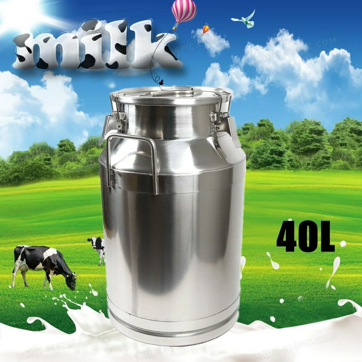 40L 304 Stainless Steel Milk Can 10.56 Gallon Heavy Duty Milk Jug Milk Bucket