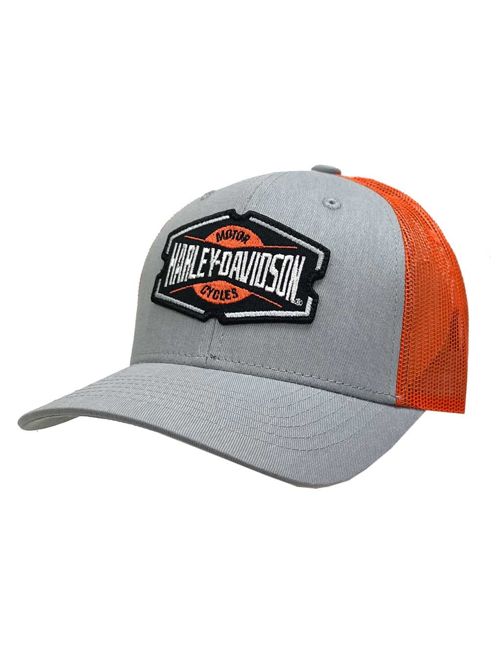 Harley-Davidson Men's Vital Adjustable Snapback Mesh Trucker Hat - Gray/Orange, Harley Davidson