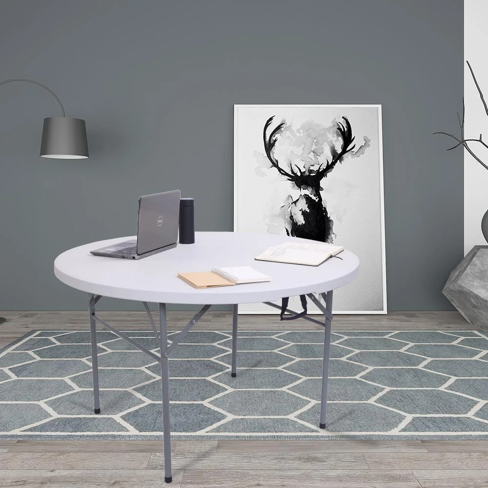 Round Plastic Table 48-Inch White Fold-In-Half Top Fold Diner Table New