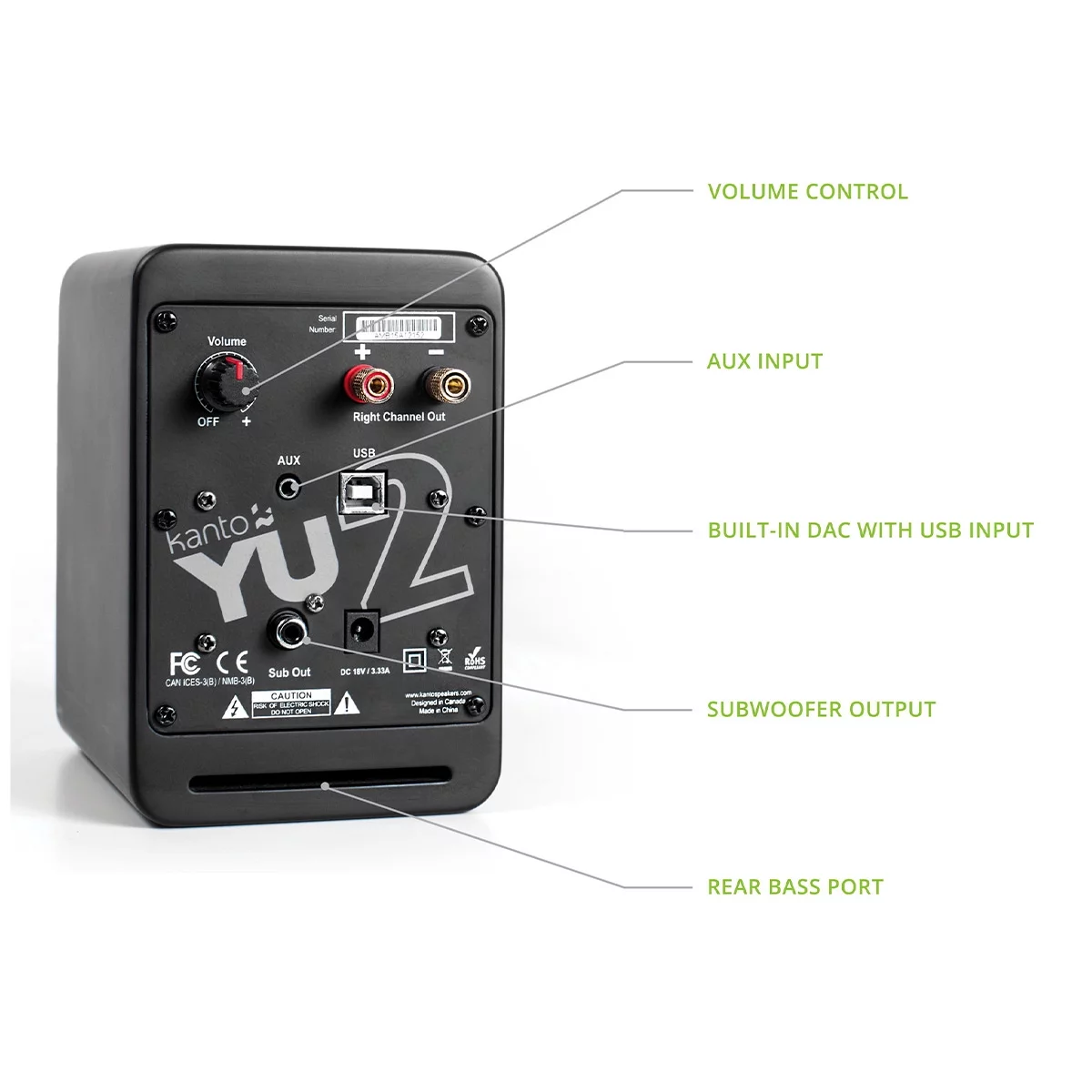 Kanto YU2 - Speakers - USB - 25-watt - 2-way - matte black
