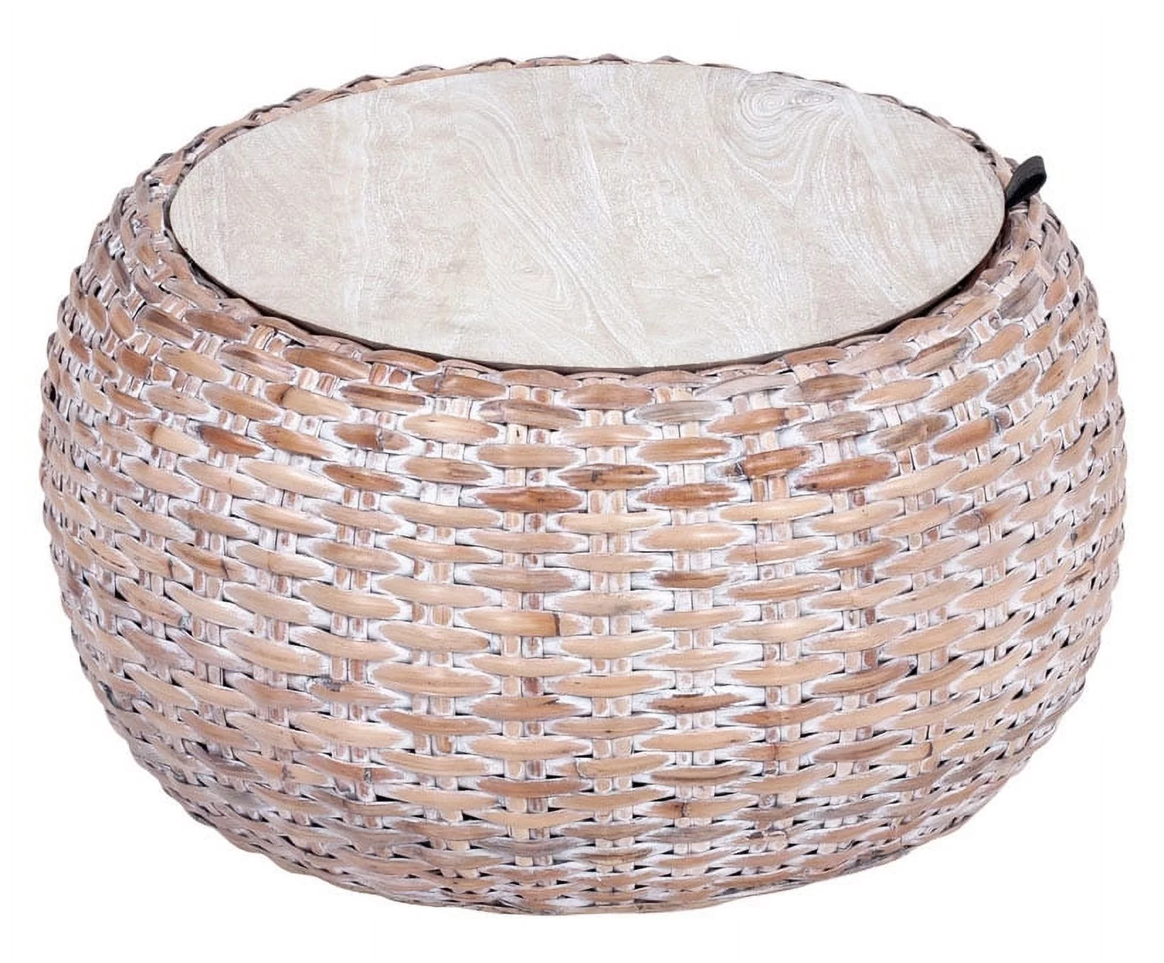 SAFAVIEH Klarysa Round Wood/Rattan Coffee Table, Natural White