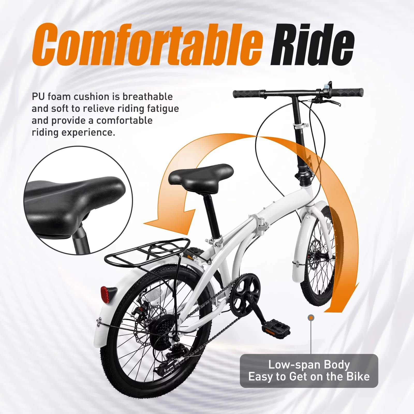 20-inch Wheels 7 Speed Folding Bike Compact High Carbon Steel Urban Commuter Bicycle for Unisex Adult White Streamline