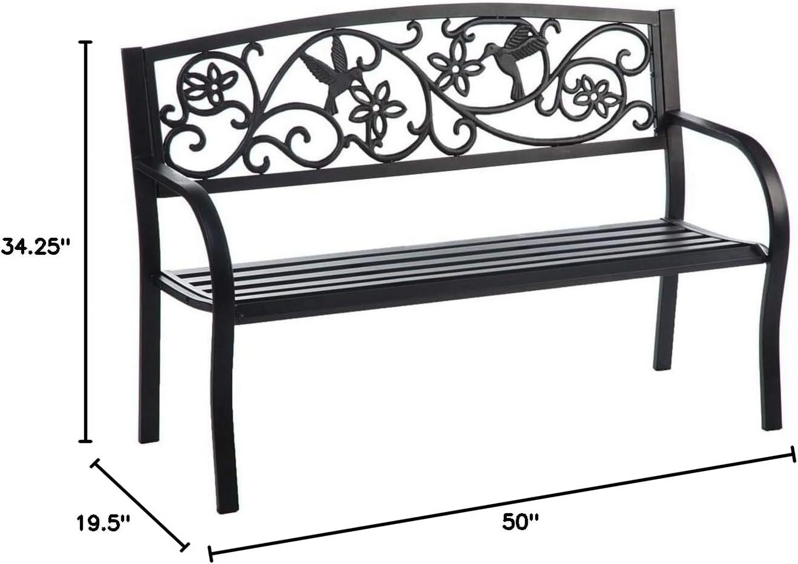 Hummingbird Metal Garden Bench Black