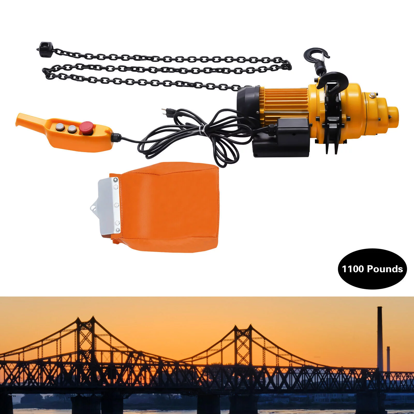 1/2Ton 1300W Electric Chain Hoist 1100Lb 13Ft Lifting Chain Hoist w/Wired Remote Control