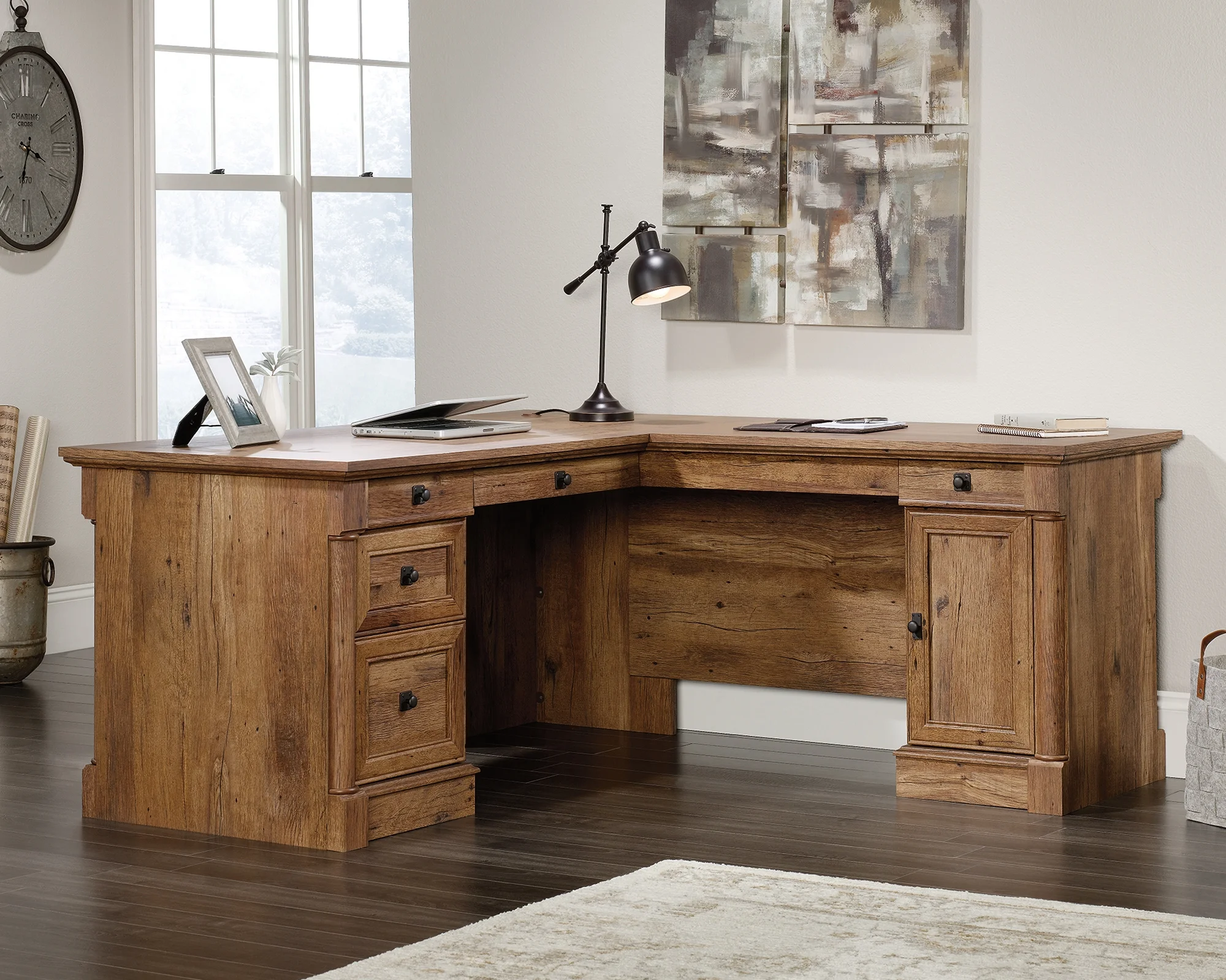 Palladia L-Shaped Desk in Vintage Oak finish