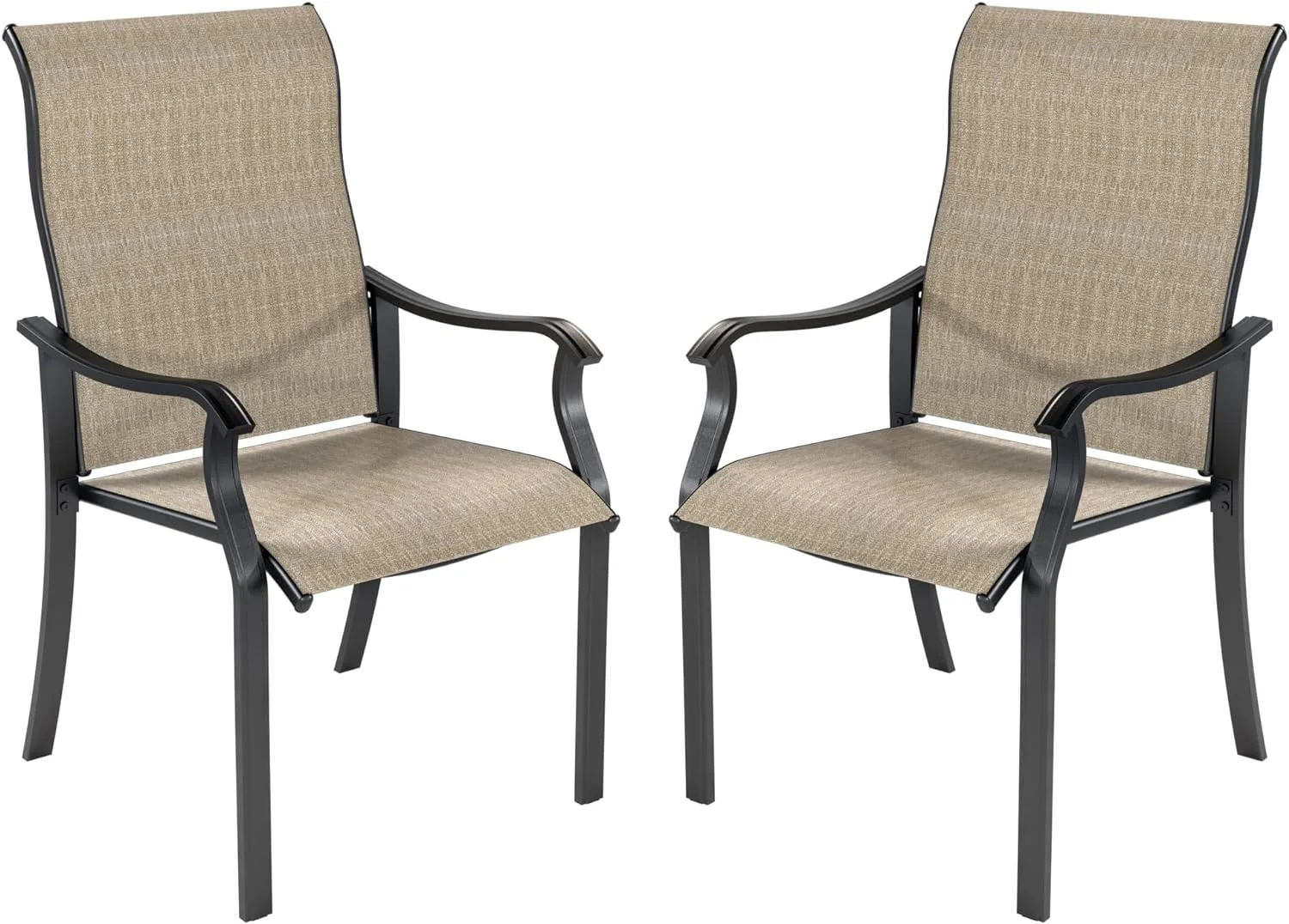 Techmilly Patio Chairs Set of 2, Outdoor Dining Chairs High Back with All Weather Breathable Textilene, Metal Frame for Lawn Garden Backyard Deck, Brown