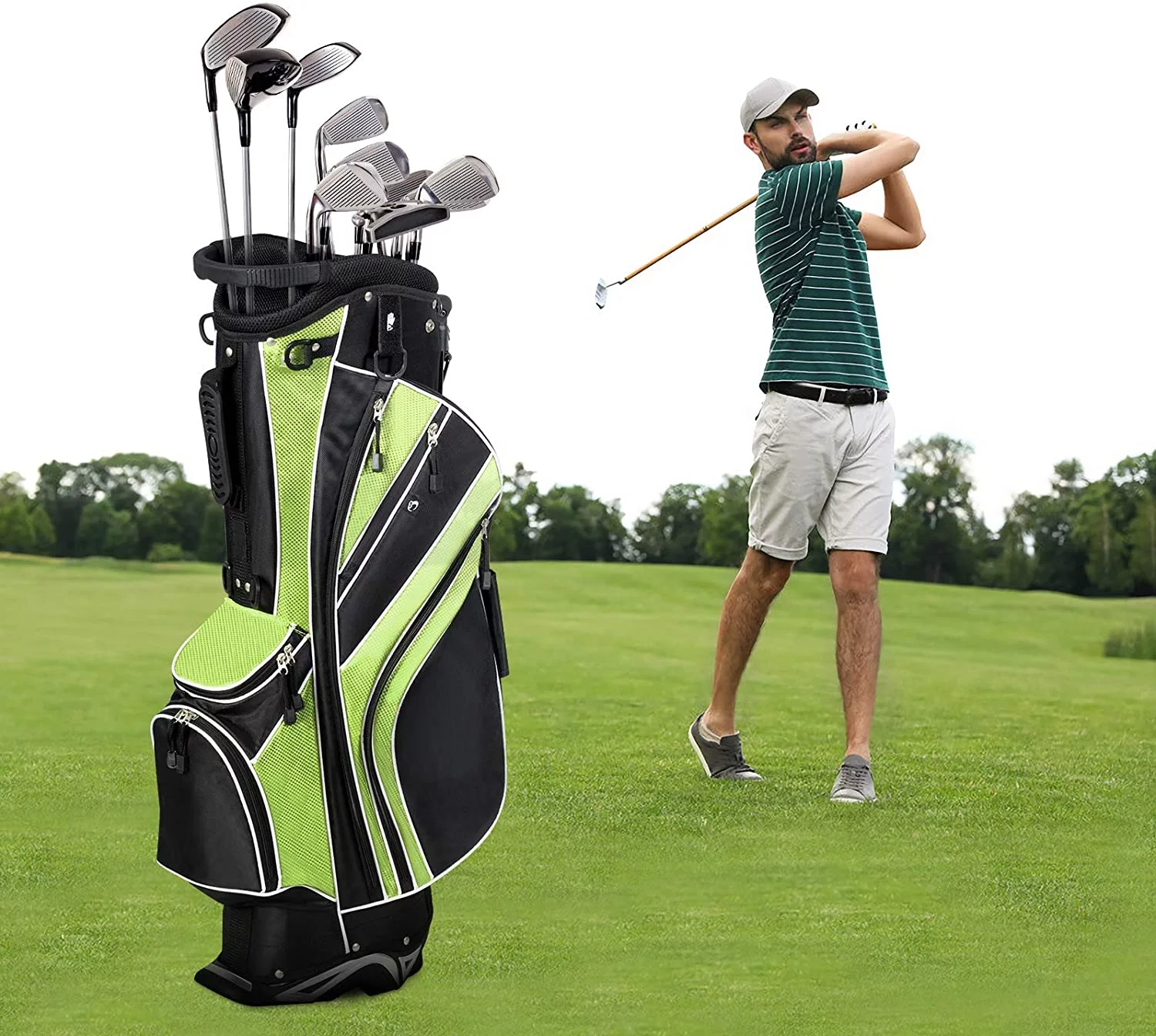 Golf Stand Bag for Men & Women, Golf Carry Bag with 6 Way Divider Carry Organizer Pockets Storage