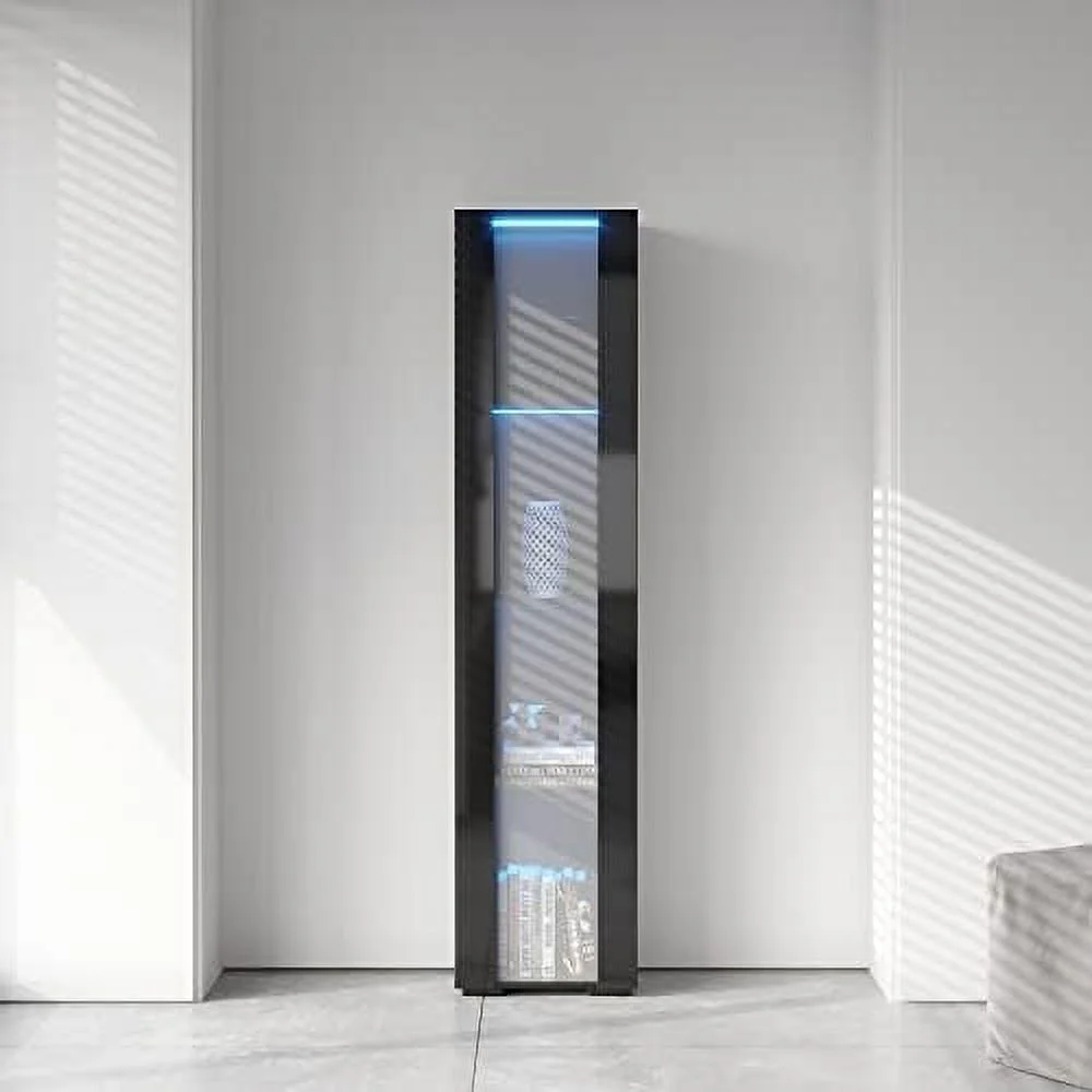 WTYNKAE LED 4-Tier Bookshelf Bookcase 67" Wooden Tall  Cabinet with Adjustable Shelves LED Light Side Display Cabinet for Living Room Bedroom Study Office Book Organizer