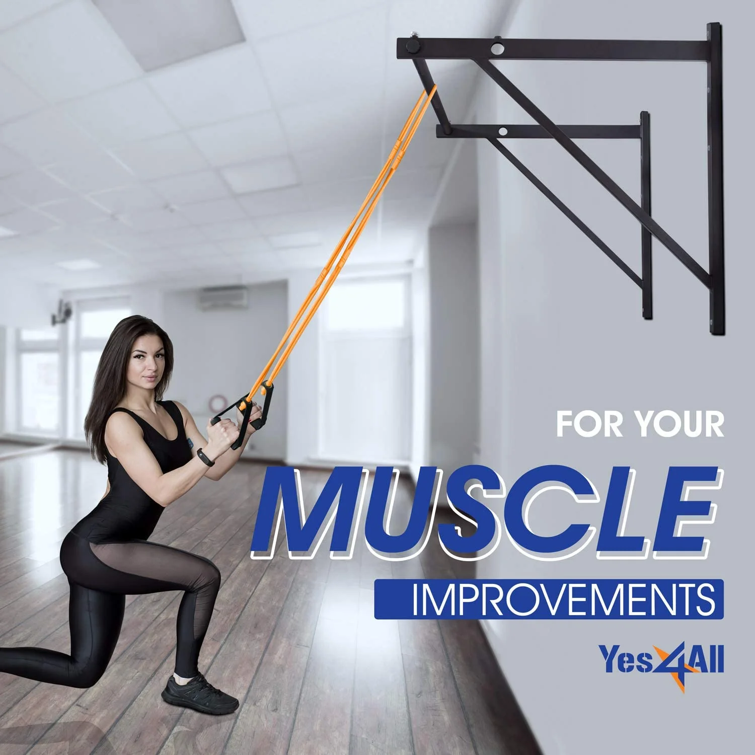 Yes4All Heavy Wall Mount Chin Up Bar + Resistance Band 25lb, Black, Combo