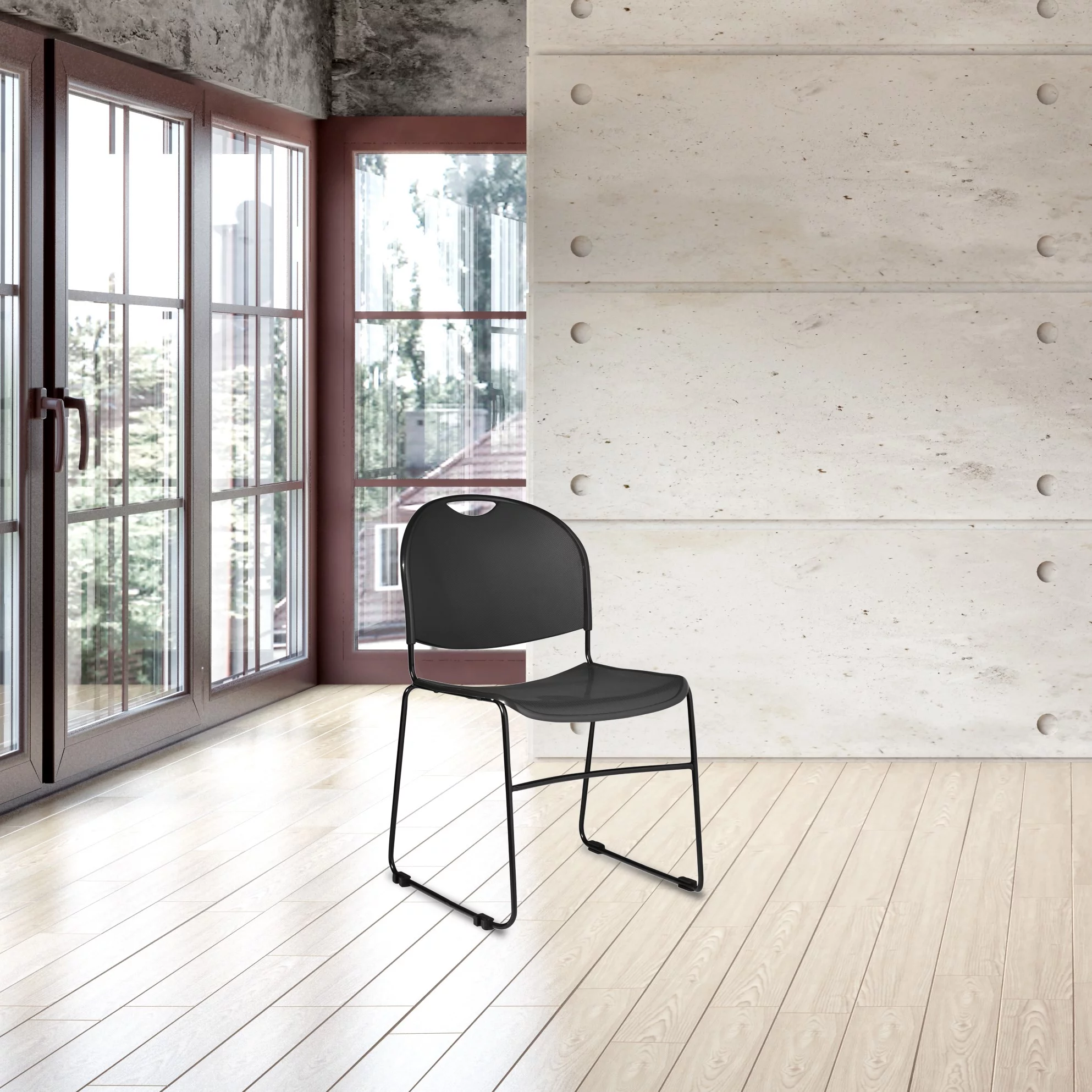 Hampden Furnishings Stella Collection Basics Stack Chair, Black, Pack of 2