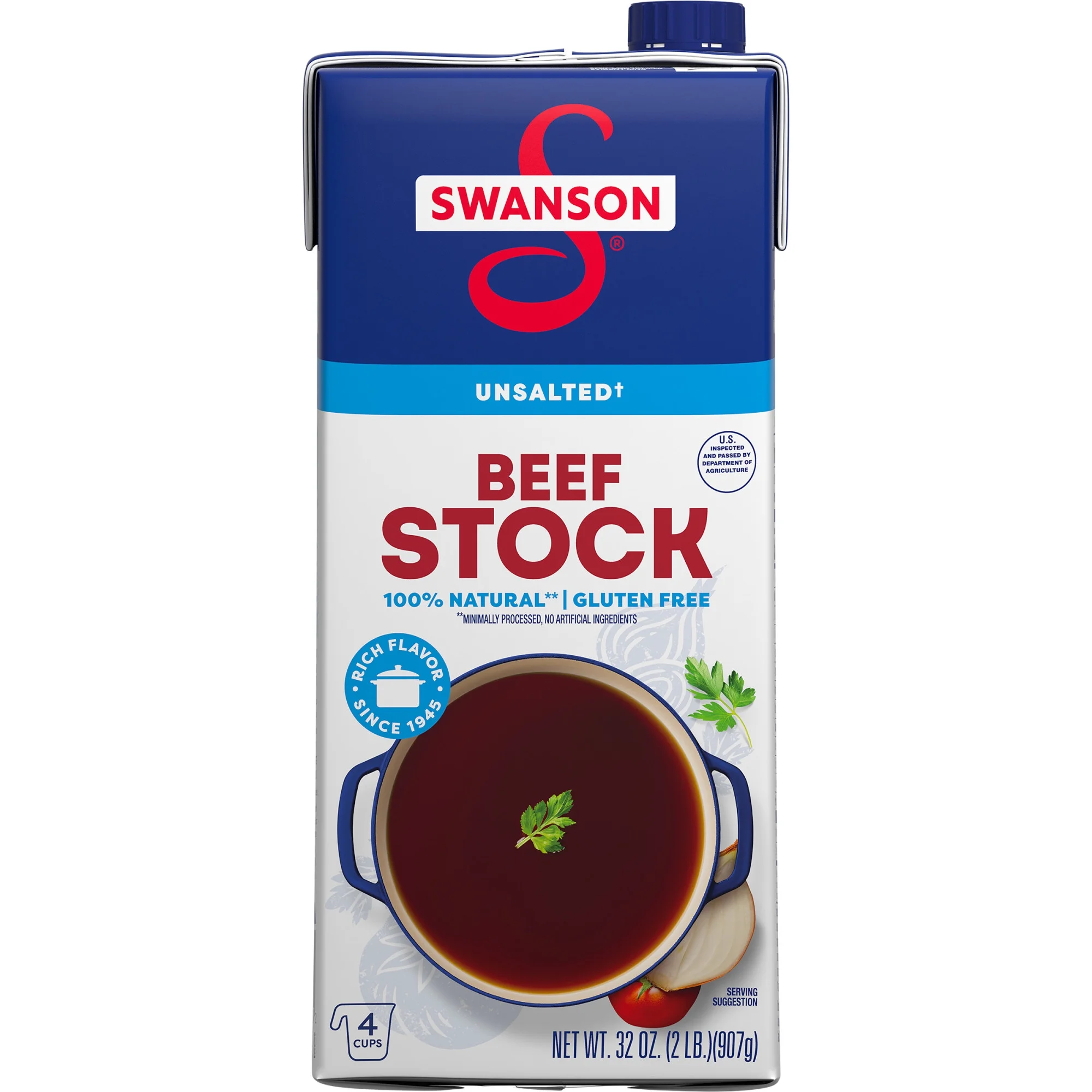 Swanson 100% Natural Unsalted Beef Stock, 32 oz Carton