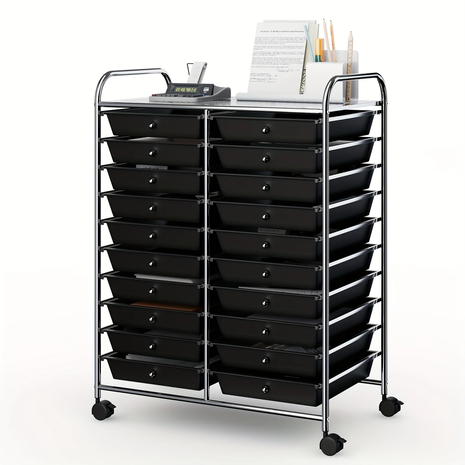 RHYFJJUI2 20 Drawers Rolling Cart Storage Scrapbook Paper Studio Organizer Bins Black