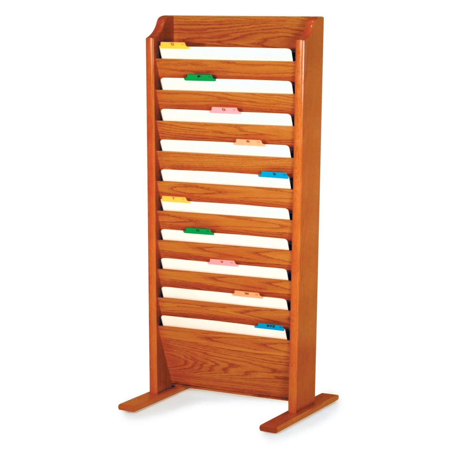 Wooden Mallet 10 Pocket Legal Size Standing File Holder in Medium Oak