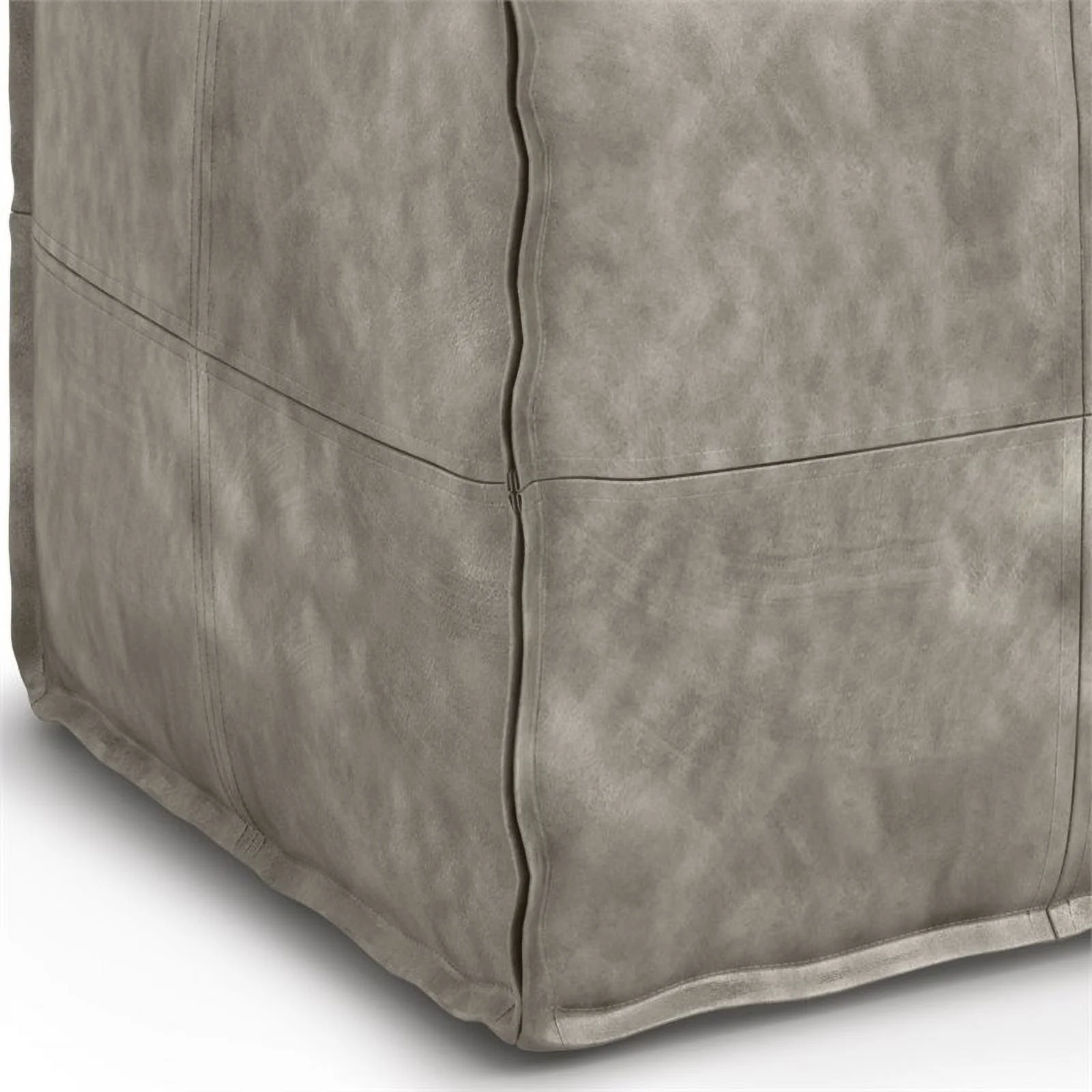 Trent Home Boho Square Pouf in Distressed Gray Faux Leather