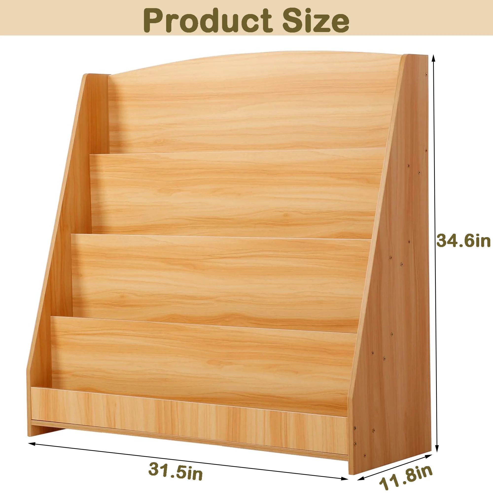 Nisorpa 4 Tier Kids Bookshelf, Wooden Book Display Rack for Playroom, Classroom