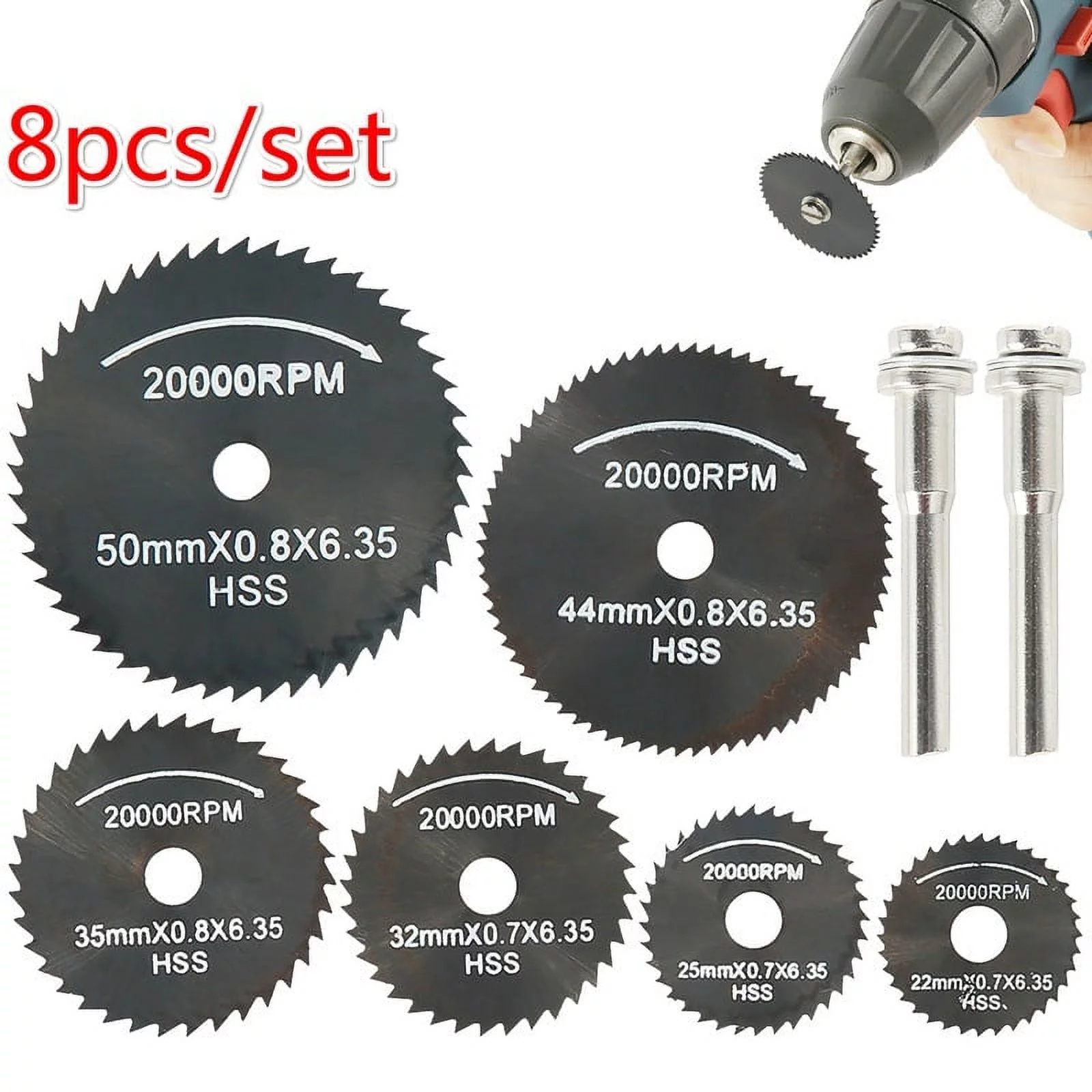 ODOMY 8pcs/set Mini HSS Circular Saw Blade Rotary Tool for Metal Cutter Dremel Electric Tool Wood Cutting Discs Drill Chuck Drill 22-50