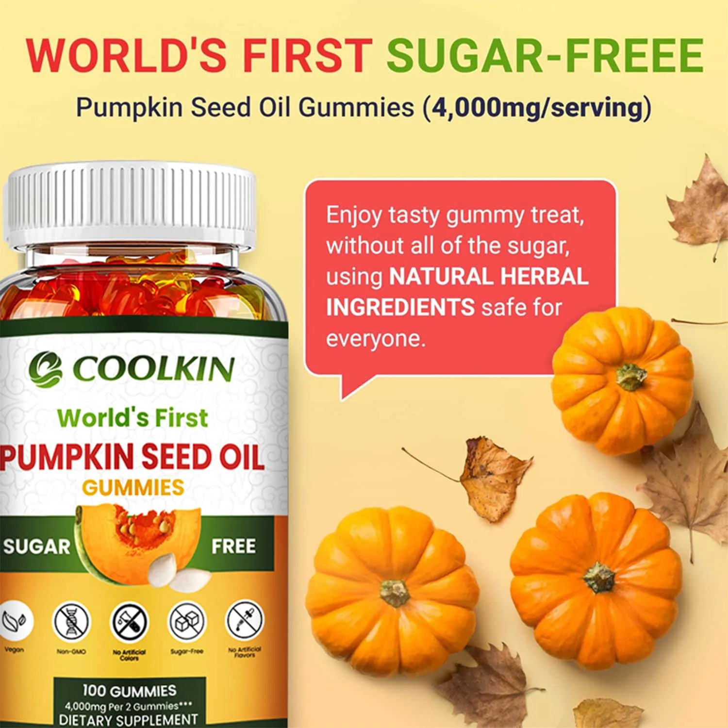 Coolkin PUMPKIN SEED OIL Gummies - Prostate,Urinary Tract Health,Hair Growth Promotion(30/60/100pcs)