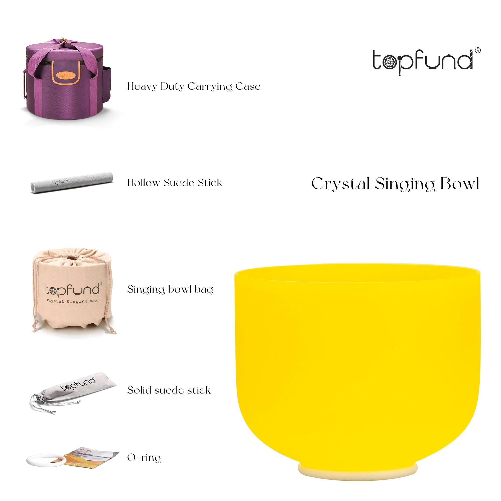 TOPFUND Yellow E Note Solar Plexus Chakra 12 inch Crystal Singing Bowl with Heavy duty carrying case and Suede Stick