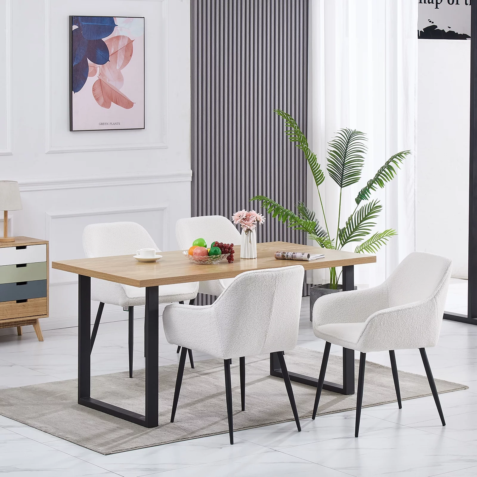 KEIVVAKN Teddy Fleece Dining Chairs Dining Room Set of 2 Armchair Upholstered Seat White