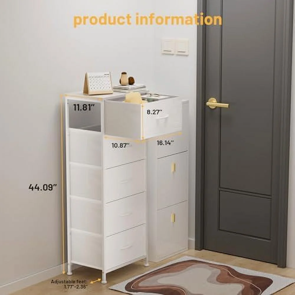 ZFGSUIJN Tall Dresser for Bedroom  5 Drawer  Organizer with Removable Fabric Bins for Bedroom  Living Room  Closet  Nusery  Entryway  Sturdy Metal Frame  Leather Front  Wood Top