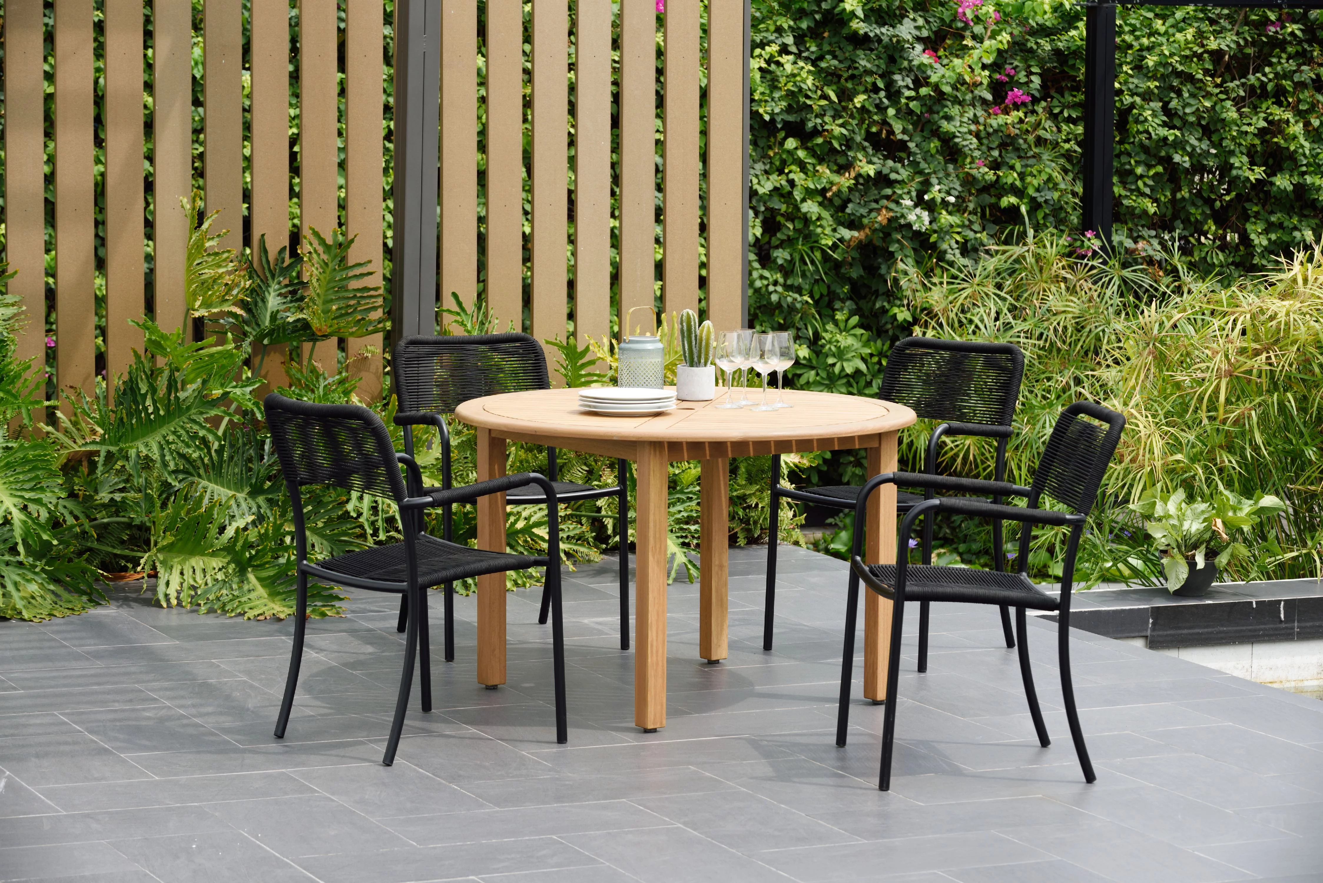 Amazonia Navilly Teak Finish 5 Pieces Round Patio Dining Set