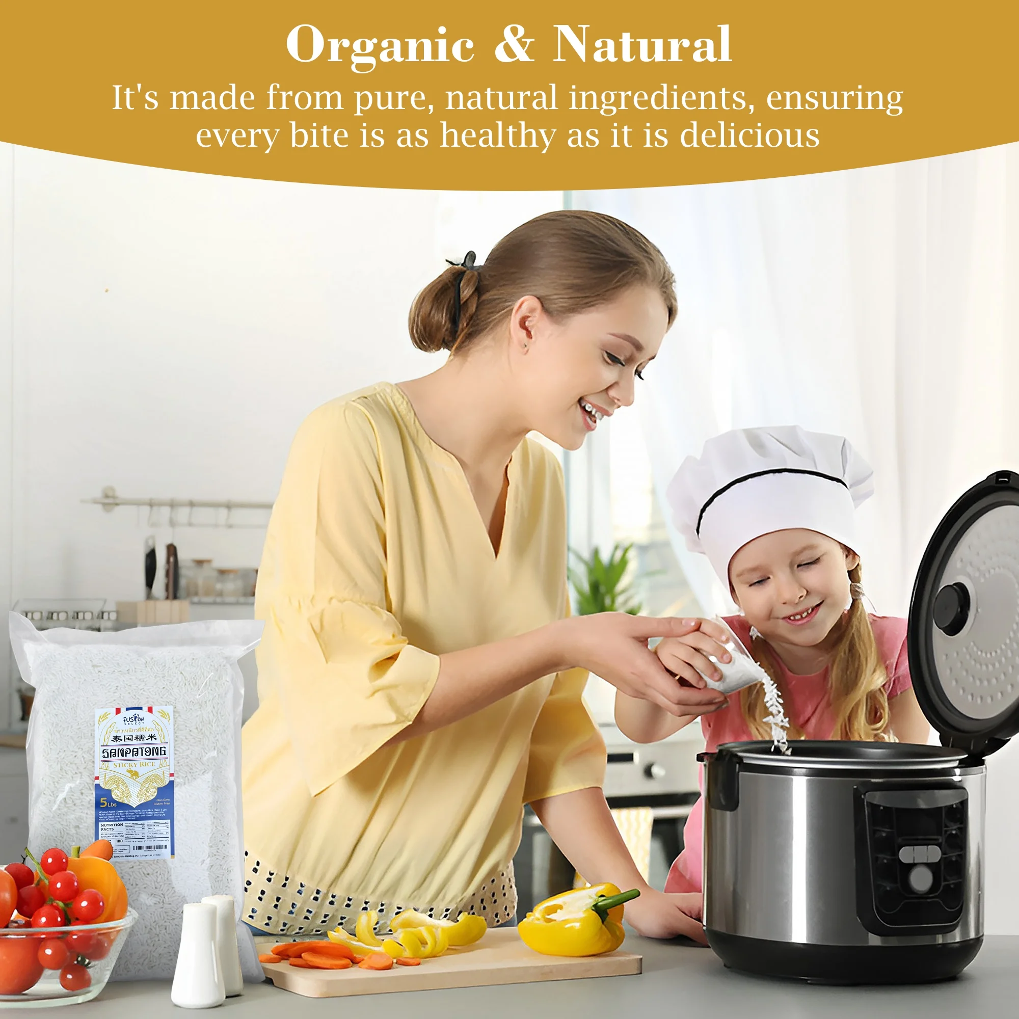 Fusion Select 5lbs Sanpatong Thai Sticky Rice - Authentic Glutinous Khao Niao Sweet Rice from Thailand - Uncooked Bulk Rice Bag for Making Dessert, Roasted Pork Dishes, Asian Food - Zero GMO or Gluten