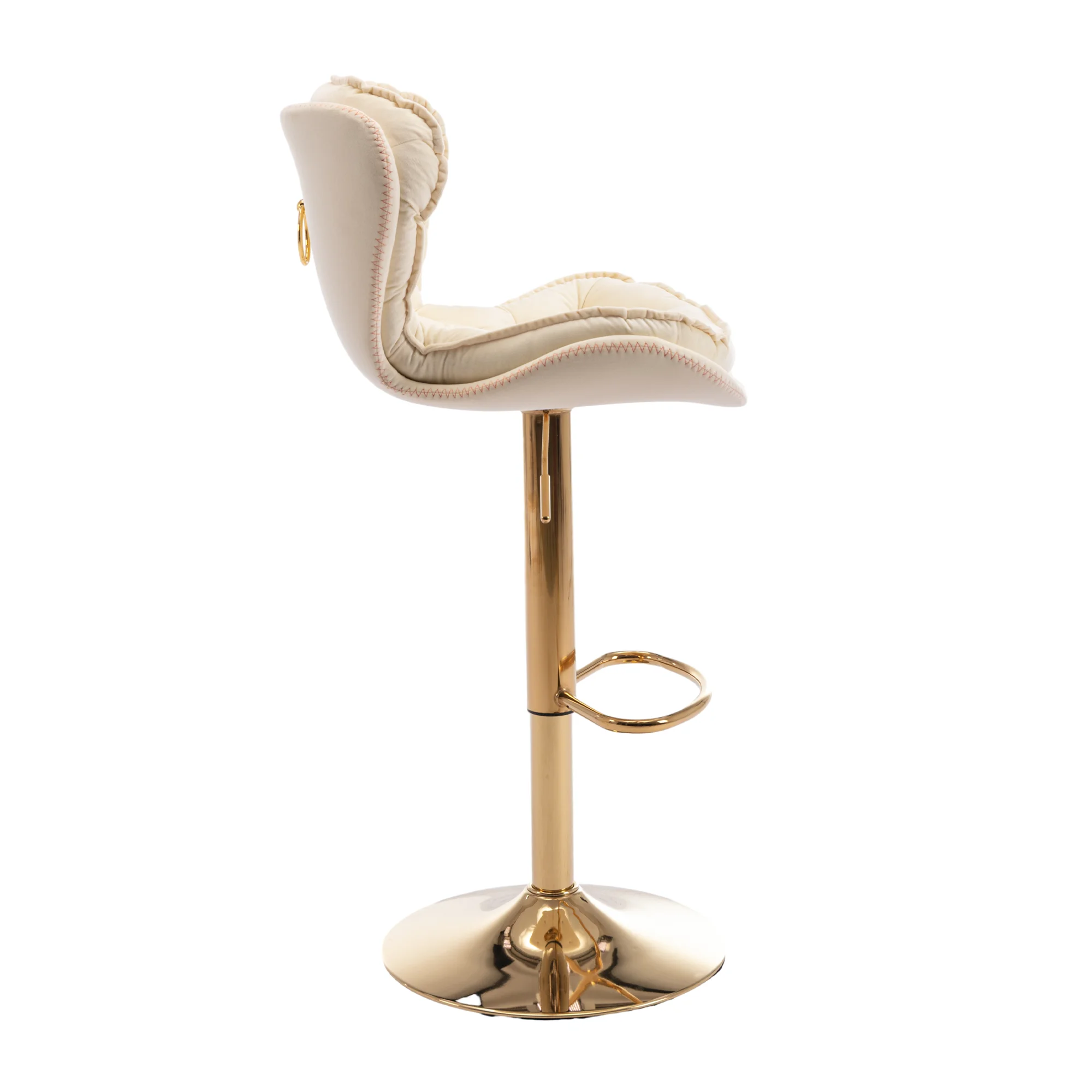 24-33 Inch Velvet Swivel Bar Stools with Back, Velvet Upholstered Adjustable Bar Height Barstool Stools Island Chairs with Gold Metal Base Bar, Bar Counter, Dining Room, Coffee(Cream,Set of 4)