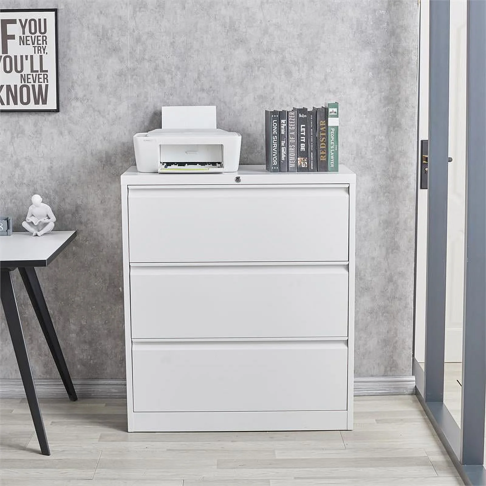 GangMei 3-Drawer Steel Metal Lateral Locking Filing Cabinet with Lock in White