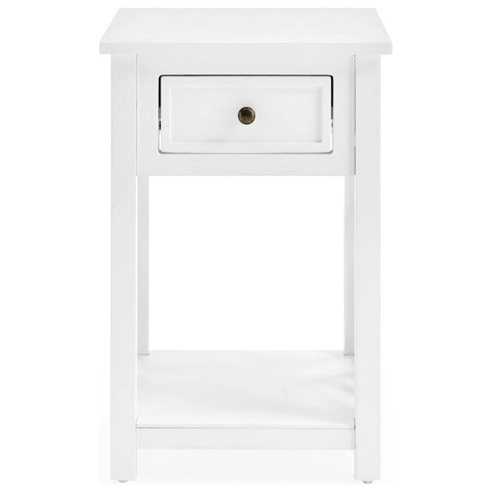 Home Square Wood End Table with Drawer and Shelf in White - Set of 2