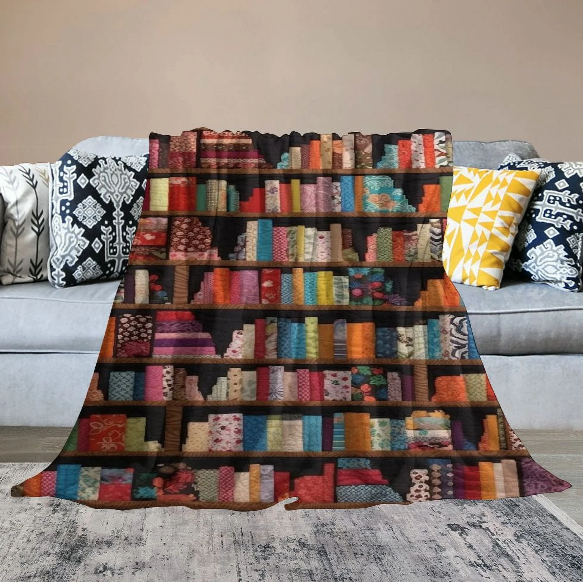 COMIO ART & ARTIFACT Library Books Quilted Throw Blanket