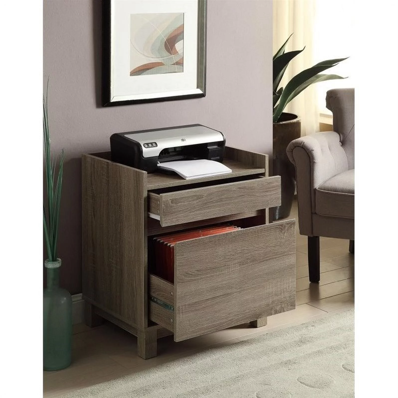 Linon Tracey 3 Piece Transitional Office Set in Rustic Gray