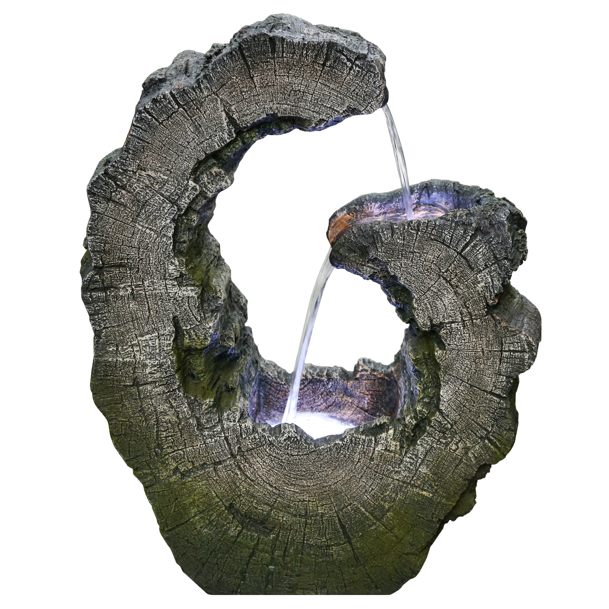 Northlight Lighted Tree Trunk Waterfall Outdoor Garden Water Fountain - 26