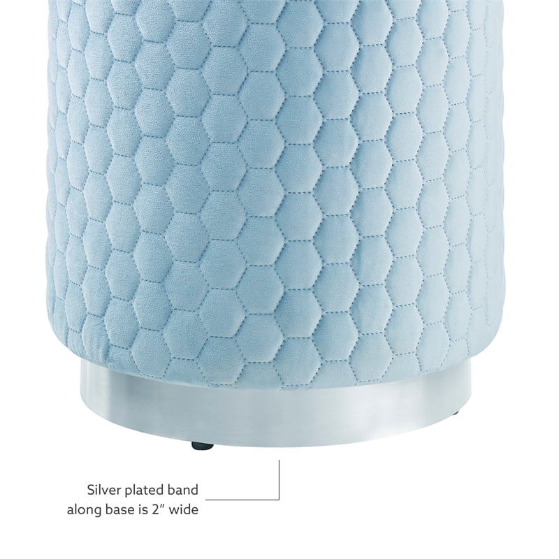 Linon Aiden Round Quilted Fabric Stool with Silver Metal Base in Blue